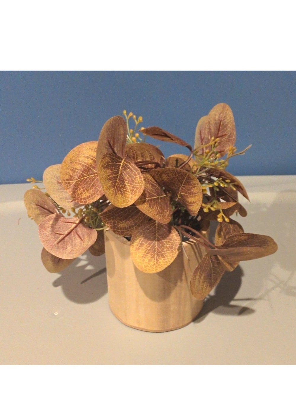 Faux Brown Eucalyptus Plant in Beige Ceramic Pot